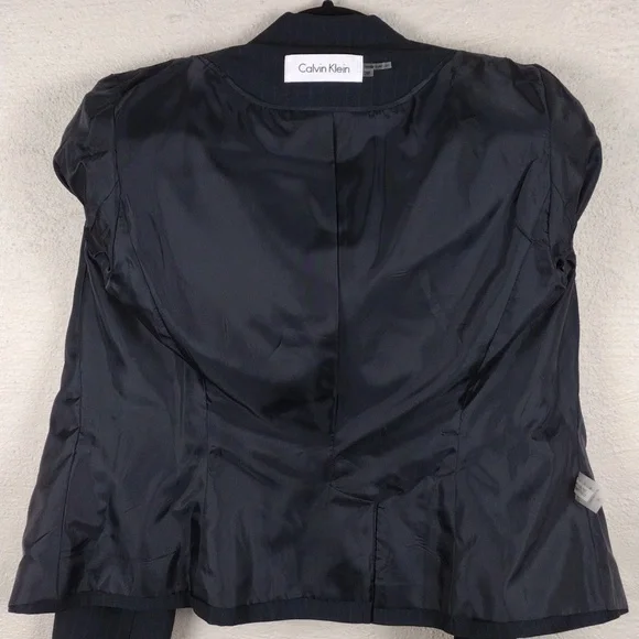 Calvin Klein Black Pinstripe One Notch Two Button Front Long Sleeve Crop Blazer - Picture 11 of 13
